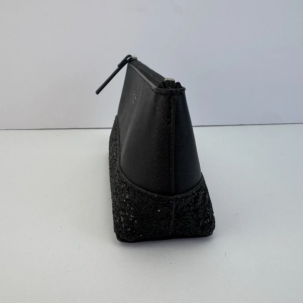 Kate Spade New York Greta Court Little Shiloh Black Sparkly Glitter Cosmetic Bag
